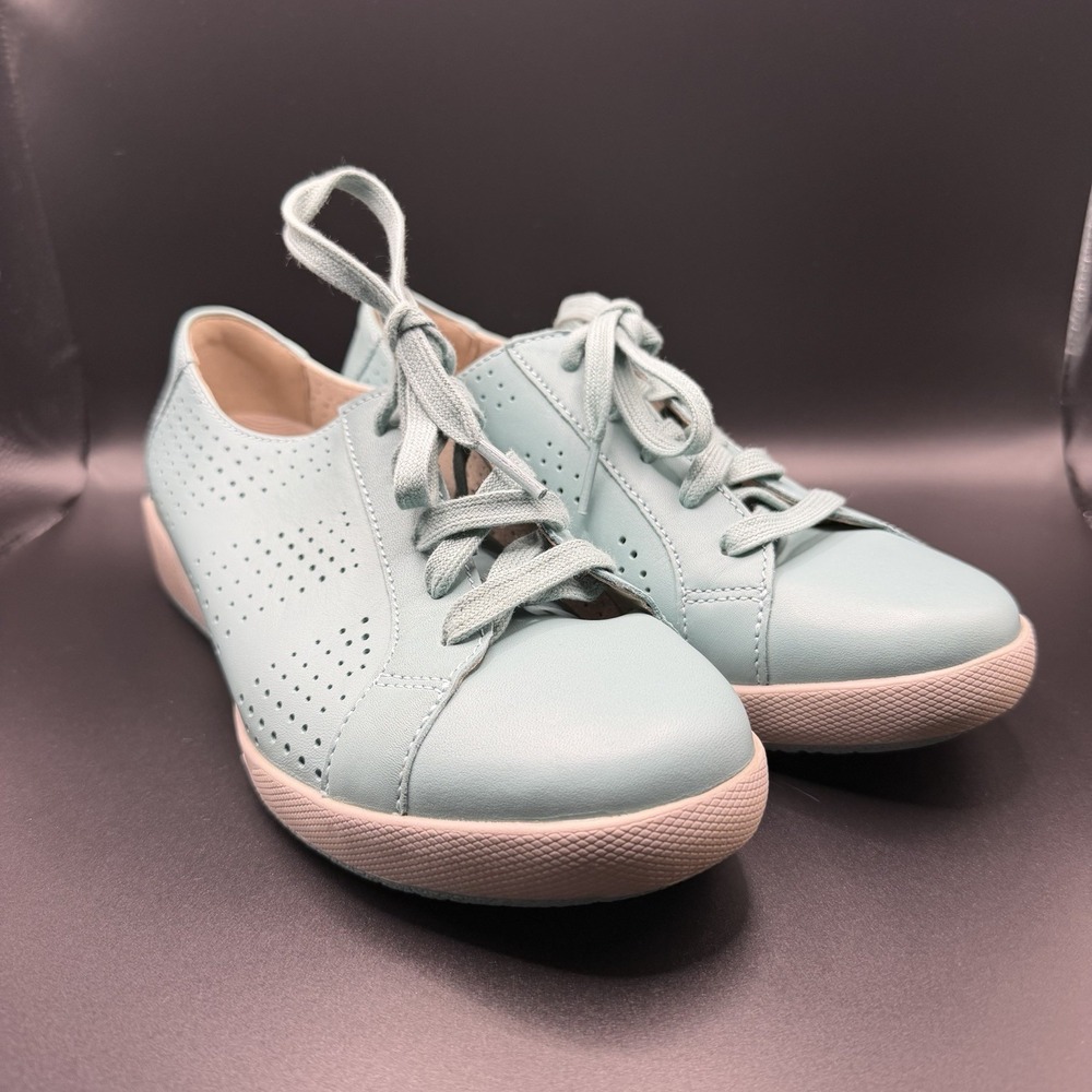 Dansko Orli Perforated Women's Casual Leather Sneakers Aqua Blue SZ 37 US 6.5-7